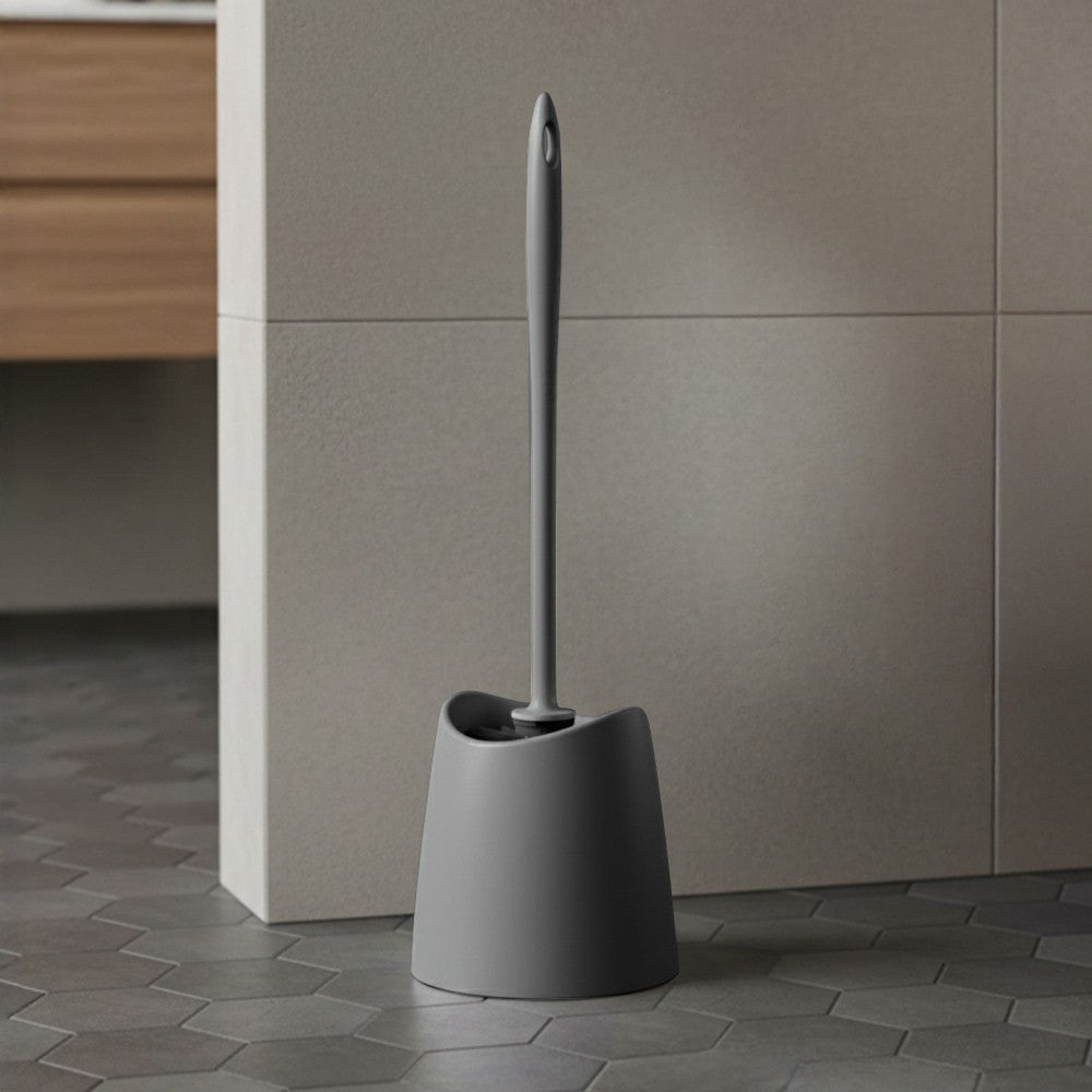 Portascopino wc da appoggio grigio antracite in abs con setole nere