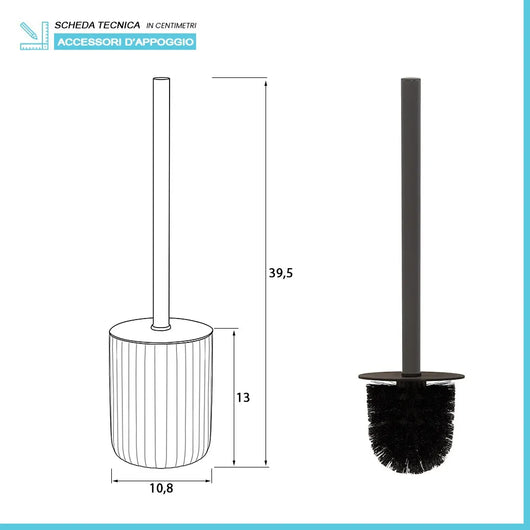 Scopino wc nero in ceramica soft touch con setole nere Spring