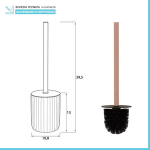 Scopino wc rosa in ceramica soft touch con setole nere Spring