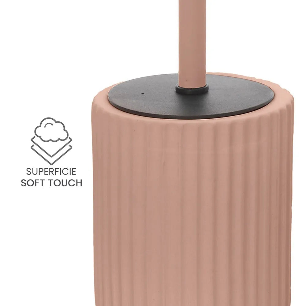 Scopino wc rosa in ceramica soft touch con setole nere Spring