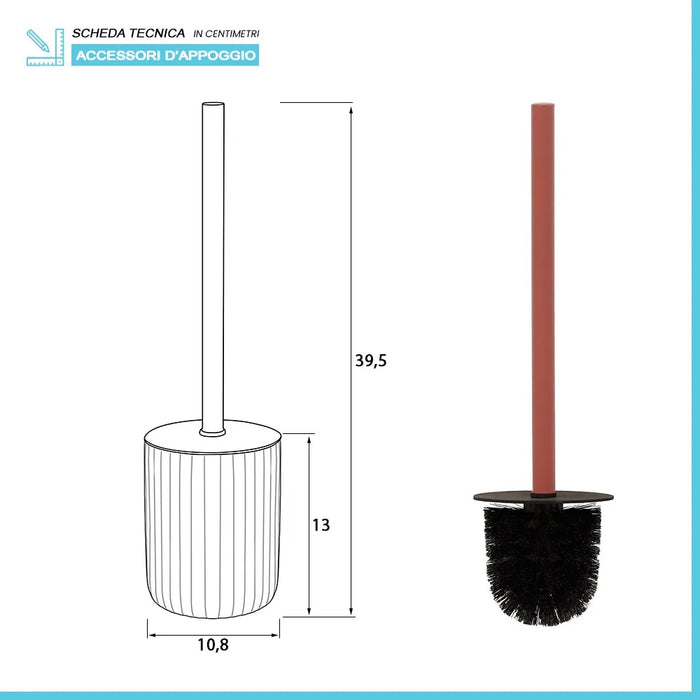 Scopino wc rosso in ceramica soft touch con setole nere Spring