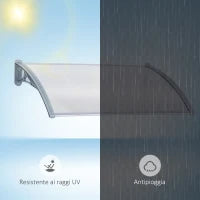 Pensilina da Esterno 140x70x21 cm in Plastica e Alluminio per Balconi, Porte e Finestre, Grigio