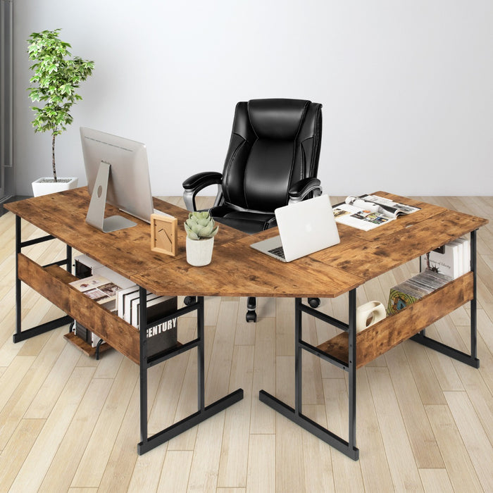 Scrittoio per computer ad angolo a forma di L, Tavolo disegno con piano inclinabile supporto CPU Marrone-Scrivanie