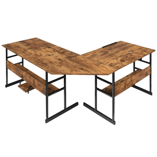 Scrittoio per computer ad angolo a forma di L, Tavolo disegno con piano inclinabile supporto CPU Marrone-Scrivanie