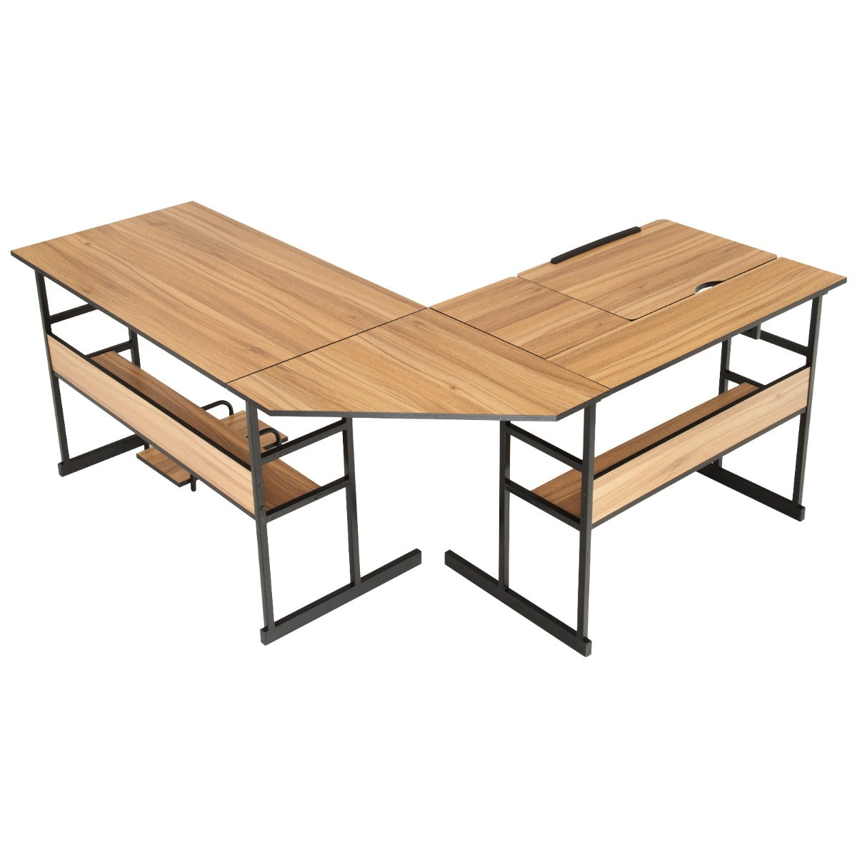 Scrittoio per computer ad angolo a forma di L, Tavolo disegno con piano inclinabile supporto CPU Noce-Scrivanie