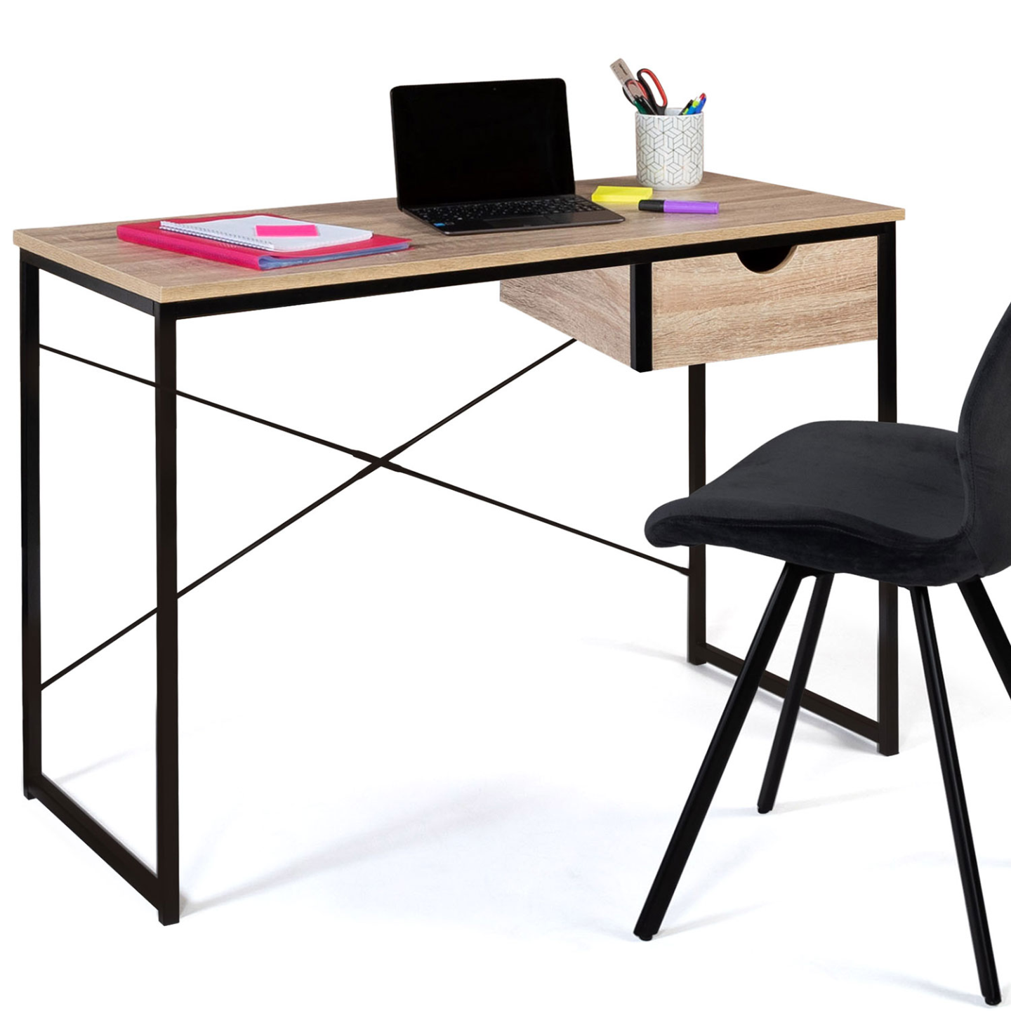 IDMarket - Scrivania a 1 cassetto laterale, design industriale DETROIT