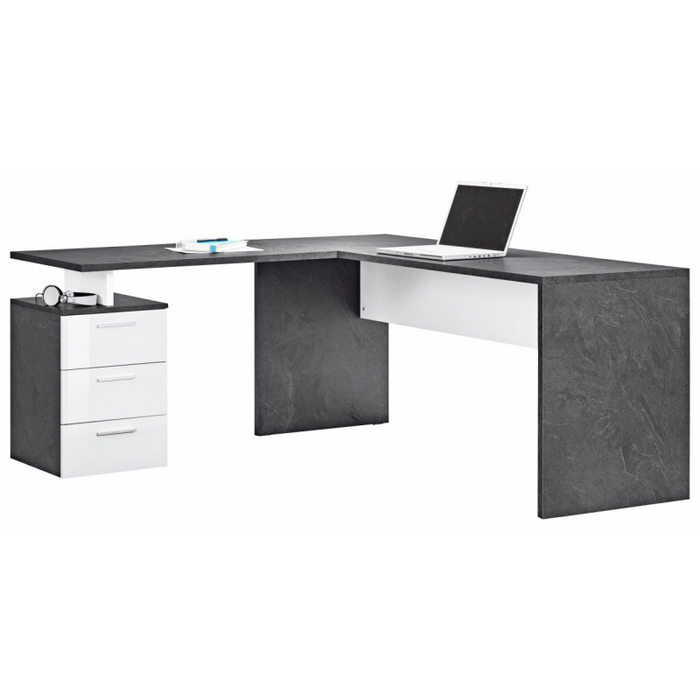 Scrivania ad angolo New Selina – 180x75x60 – Bianco Lucido e Report