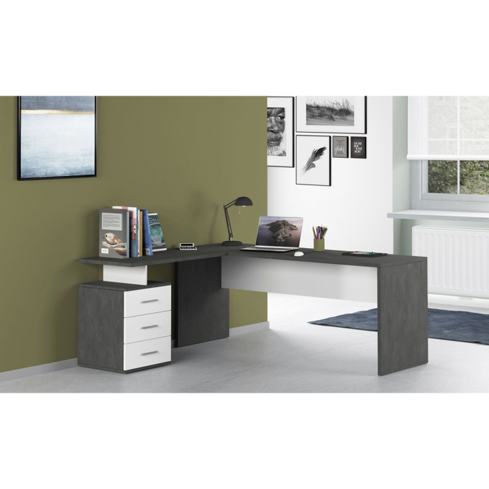 Scrivania ad angolo New Selina – 180x75x60 – Bianco Lucido e Report