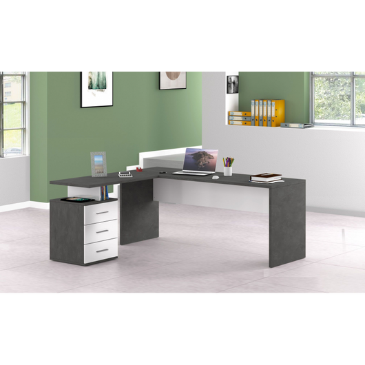 Scrivania ad angolo New Selina – 180x75x60 – Bianco Lucido e Report