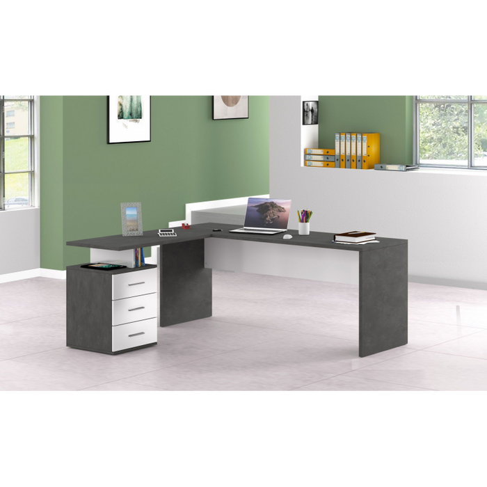 Scrivania ad angolo New Selina – 180x75x60 – Bianco Lucido e Report