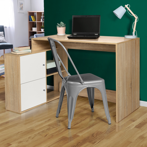 IDMarket - Scrivania angolare a forma di L in legno look faggio e porte bianche BOB