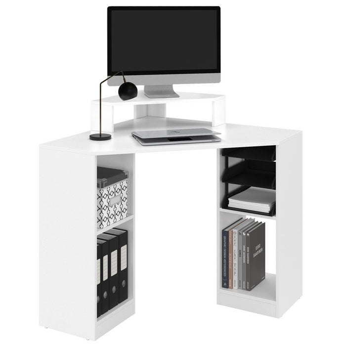 IDMarket - Scrivania angolare salvaspazio HARRY bianca con portaoggetti