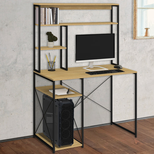 IDMarket - Scrivania di design industriale di DETROIT con ripiani portaoggetti