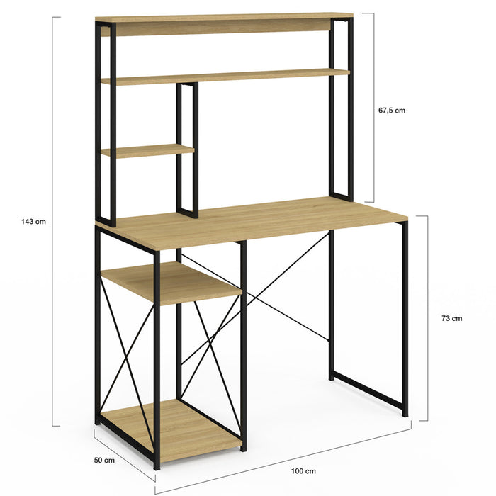 IDMarket - Scrivania di design industriale di DETROIT con ripiani portaoggetti