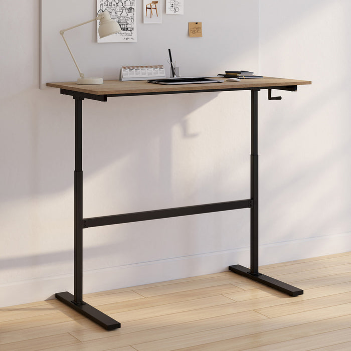 IDMarket - Scrivania JEANNE, diritta, sit/stand con manovella, altezza regolabile da 70 a 120 cm, legno di faggio e nero