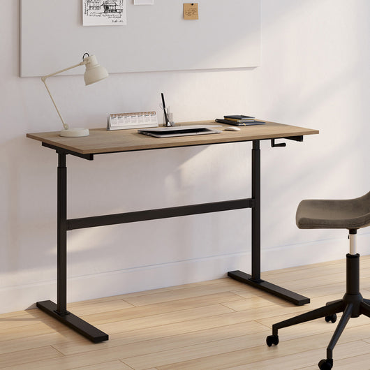 IDMarket - Scrivania JEANNE, diritta, sit/stand con manovella, altezza regolabile da 70 a 120 cm, legno di faggio e nero