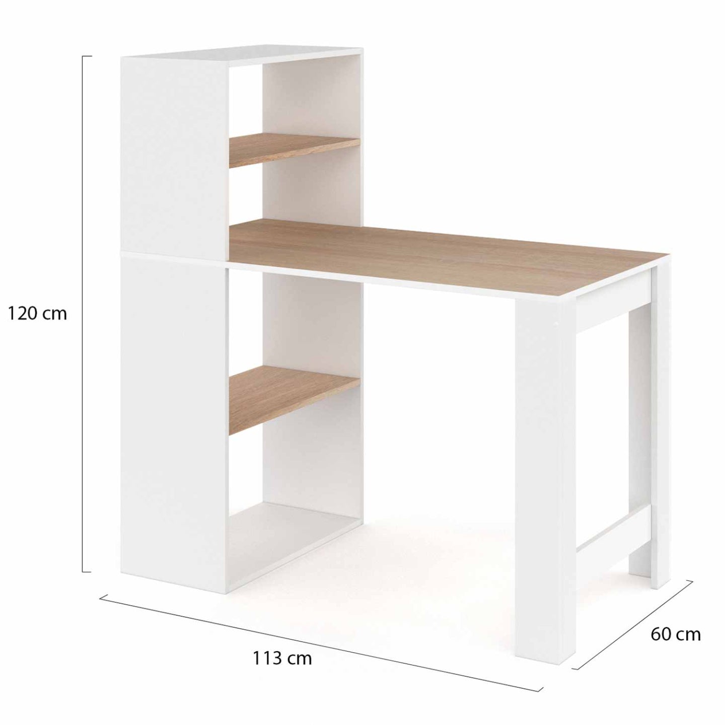 IDMarket - Scrivania libreria BEN con ripiani bianchi e effetto faggio
