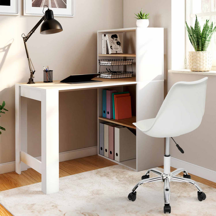 IDMarket - Scrivania libreria BEN con ripiani bianchi e effetto faggio