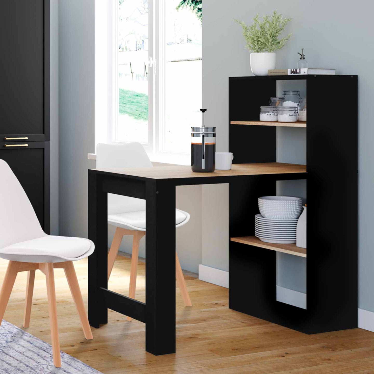 IDMarket - Scrivania libreria BEN con ripiani neri e effetto faggio