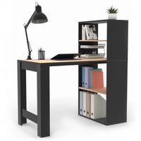 IDMarket - Scrivania libreria BEN con ripiani neri e effetto faggio