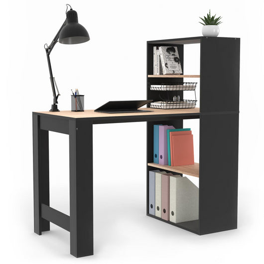 IDMarket - Scrivania libreria BEN con ripiani neri e effetto faggio