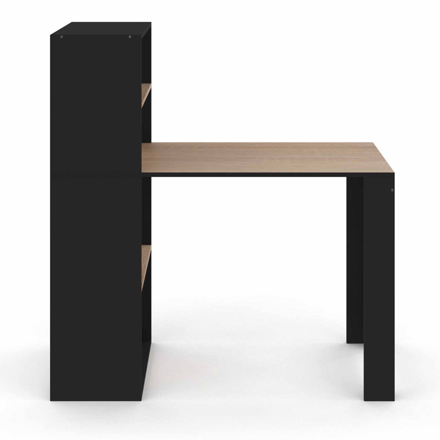 IDMarket - Scrivania libreria BEN con ripiani neri e effetto faggio