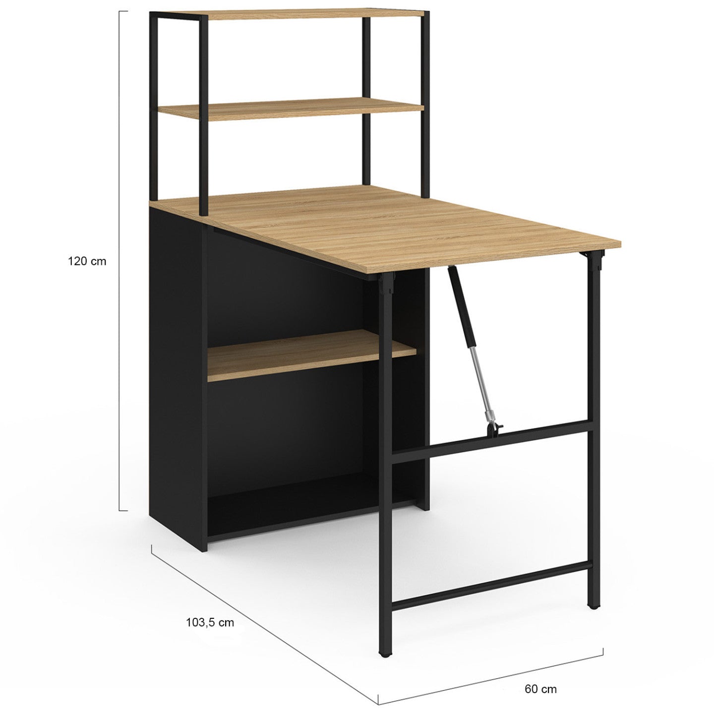 IDMarket - Scrivania libreria pieghevole RAY con legno effetto faggio e piano pieghevole nero
