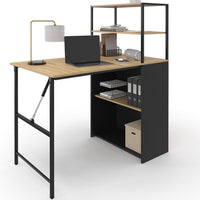 IDMarket - Scrivania libreria pieghevole RAY con legno effetto faggio e piano pieghevole nero