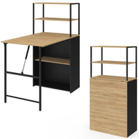 IDMarket - Scrivania libreria pieghevole RAY con legno effetto faggio e piano pieghevole nero