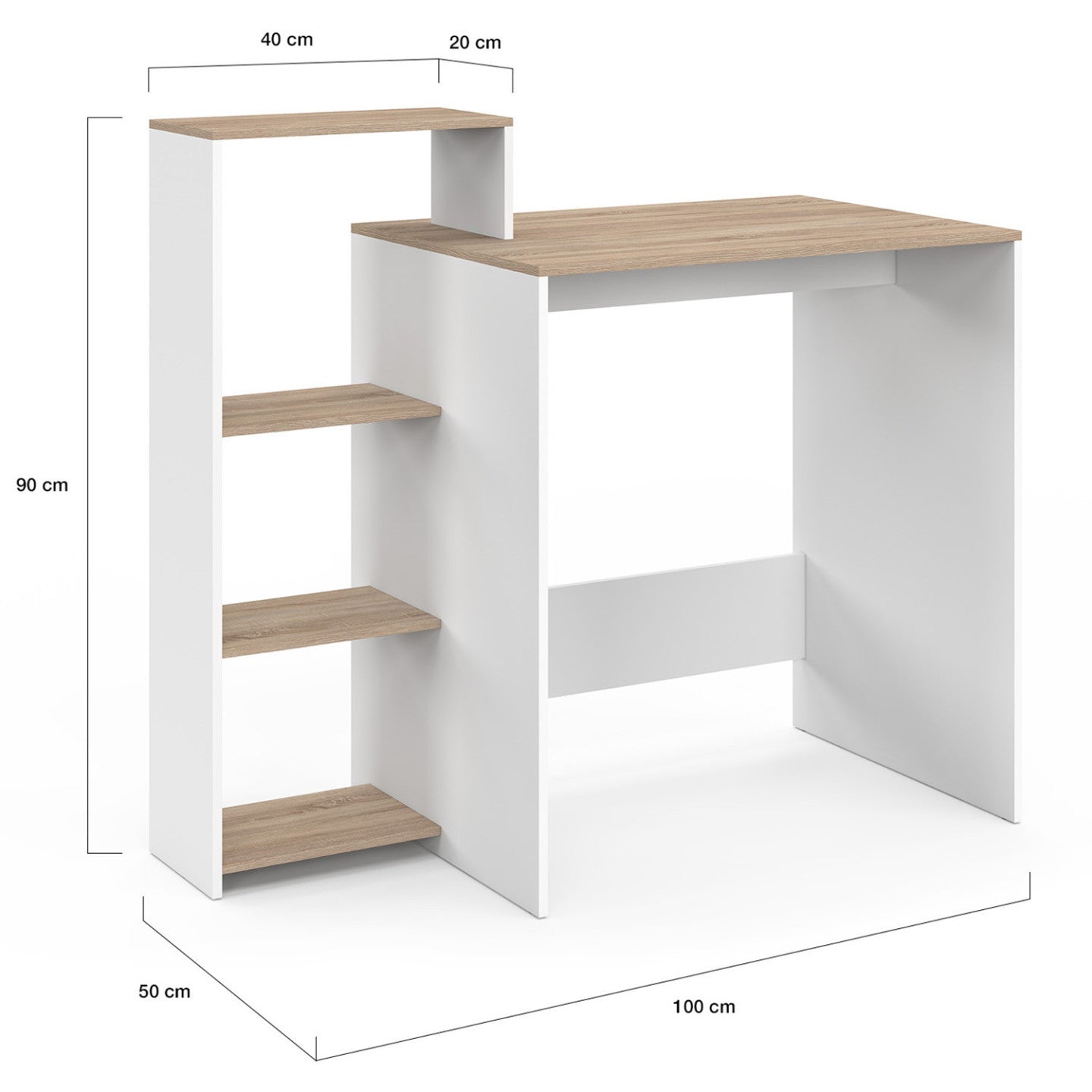IDMarket - Scrivania LILIAN con ripiani modulari laterali in legno effetto faggio e bianco