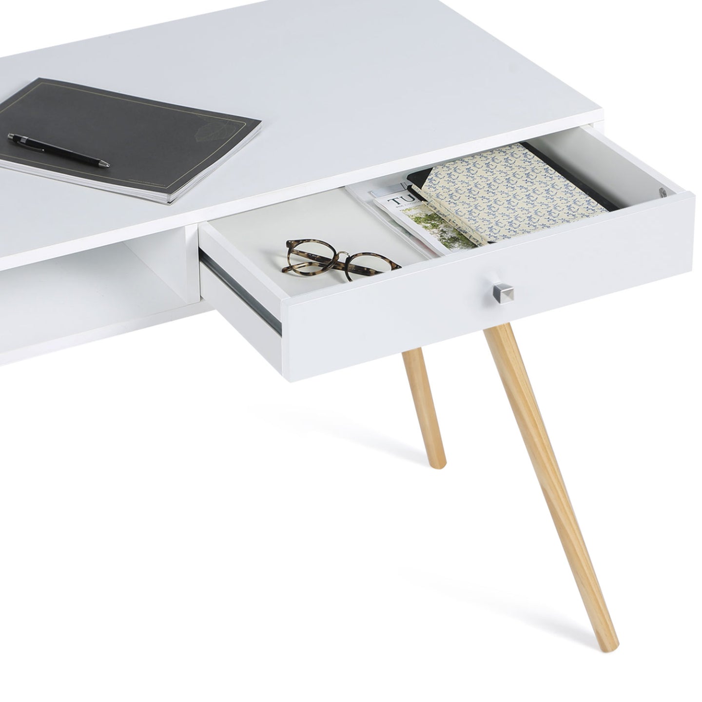 IDMarket - Scrivania scandinava EFFIE cassetto bianco legno