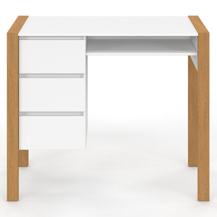 IDMarket - Scrivania scandinava HUGO con 3 cassetti e nicchia in legno e bianco