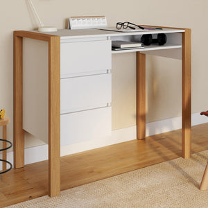 IDMarket - Scrivania scandinava HUGO con 3 cassetti e nicchia in legno e bianco