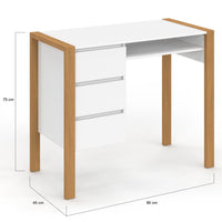 IDMarket - Scrivania scandinava HUGO con 3 cassetti e nicchia in legno e bianco