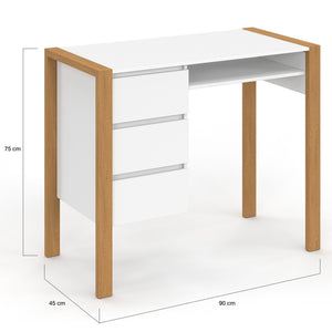 IDMarket - Scrivania scandinava HUGO con 3 cassetti e nicchia in legno e bianco