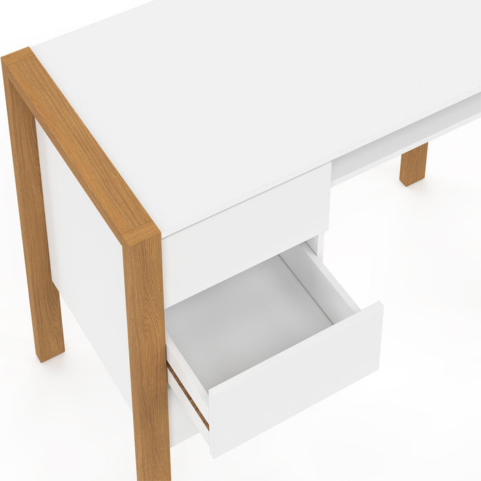 IDMarket - Scrivania scandinava HUGO con 3 cassetti e nicchia in legno e bianco