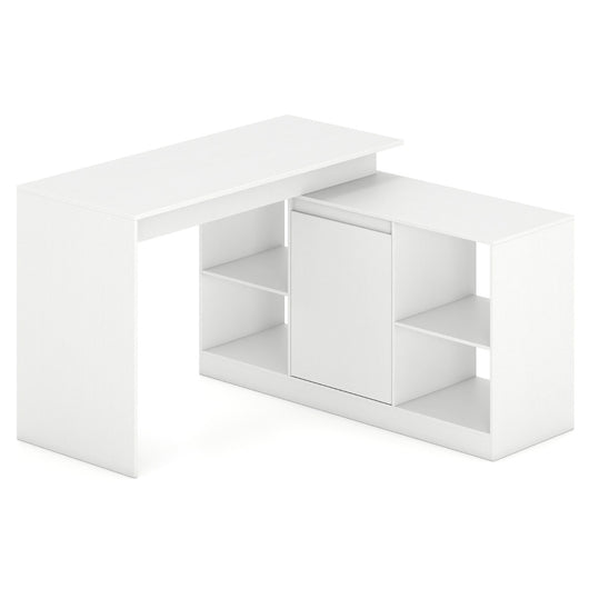 Scrivania angolare a forma di l con armadietto a doppio accesso, Scrivania esecutiva moderna per ufficio domesticoc Bianco-Scrivanie