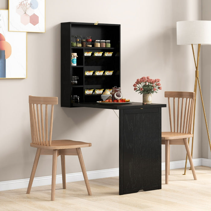 Scrivania a muro pieghevole con divisorio a 3 livelli ripiani regolabili-Scrivania per computer Nero