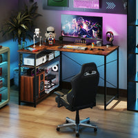 Scrivania angolare a forma di L con ripiano regolabile, Tavolo da studio salvaspazio per ufficio in casa Marrone-Scrivanie