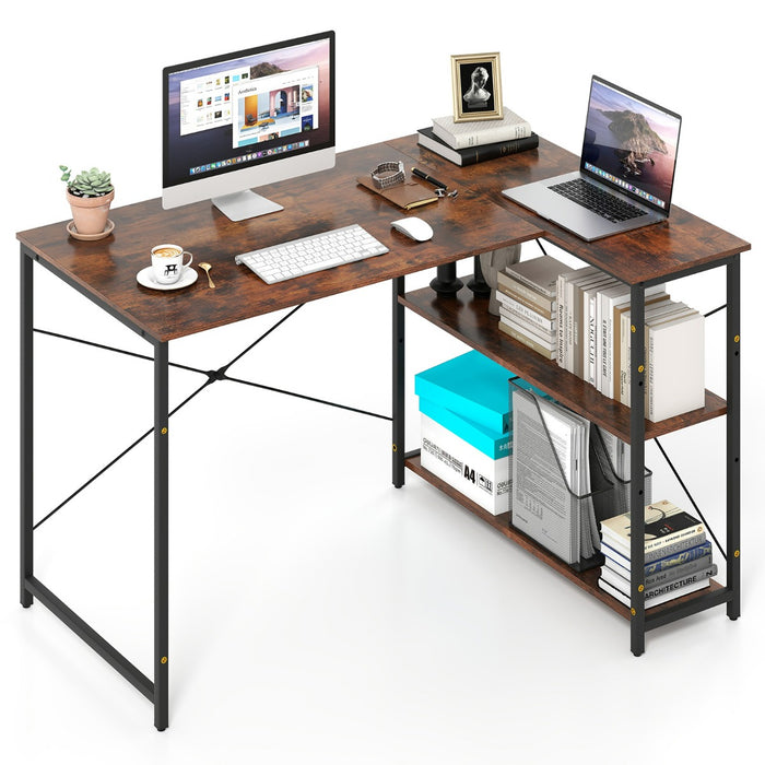 Scrivania angolare a forma di L con ripiano regolabile, Tavolo da studio salvaspazio per ufficio in casa Marrone-Scrivanie