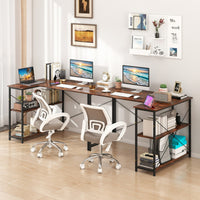 Scrivania angolare a forma di L con ripiano regolabile, Tavolo da studio salvaspazio per ufficio in casa Marrone-Scrivanie