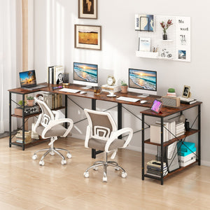 Scrivania angolare a forma di L con ripiano regolabile, Tavolo da studio salvaspazio per ufficio in casa Marrone-Scrivanie