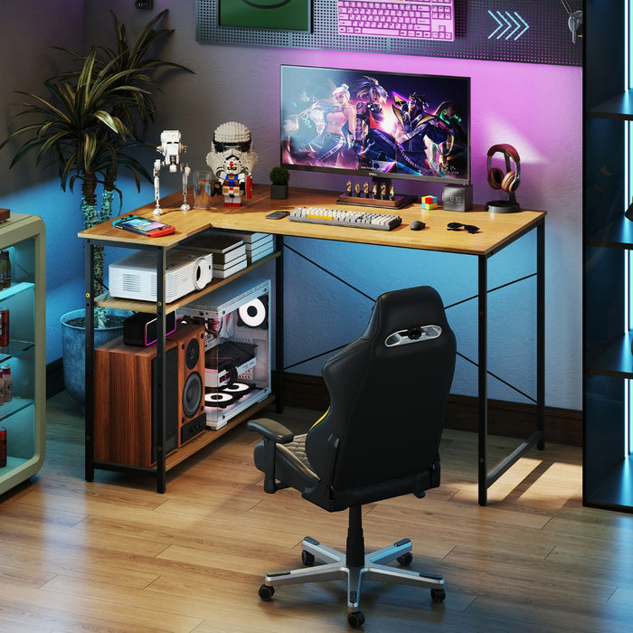 Scrivania angolare a forma di L con ripiano regolabile, Tavolo da studio salvaspazio per ufficio in casa Naturale-Scrivanie