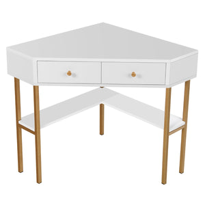 Scrivania angolare salva spazio per computer-Postazione di lavoro con 2 cassetti e ripiani Bianco
