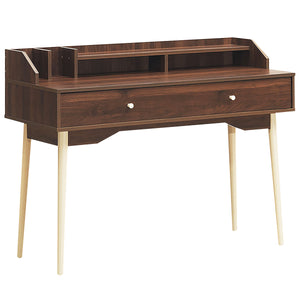 Scrivania per casa e ufficio con cassetto e superficie spaziosa, Tavolo con 2 scompartimenti per studio Marrone-Scrivanie