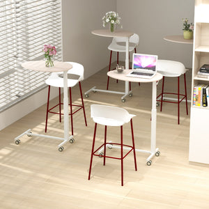 Scrivania da lavoro mobile con ruote bloccabili e piano ovale, Scrivania rotante regolabile in altezza Roseo-Tavolini per laptop