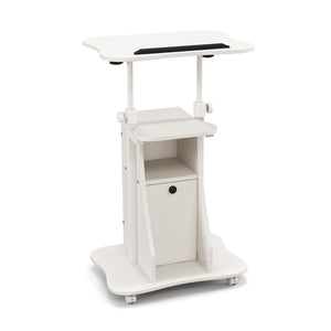 Scrivania per PC regolabile in altezza con ruote piano inclinabile e scomparti, Standing desk mobile per laptop Bianco-Tavolini per laptop