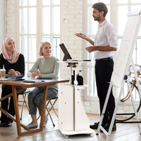 Scrivania per PC regolabile in altezza con ruote piano inclinabile e scomparti, Standing desk mobile per laptop Bianco-Tavolini per laptop