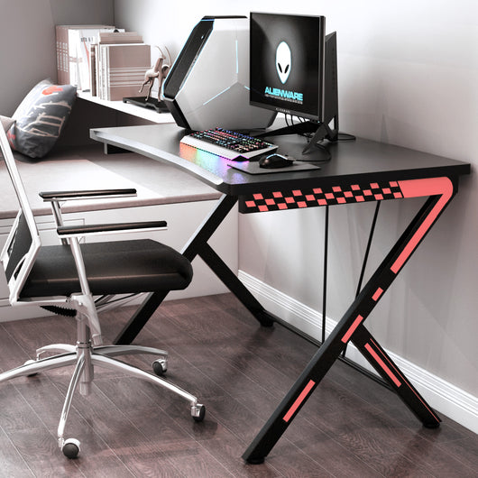 Scrivania gaming ergonomica da 116cm, Scrivania multiuso per PC con struttura in metallo Nero-Scrivanie
