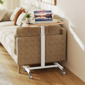 Scrivania mobile regolabile in altezza con pistone a gas e ruote lisce, Postazione di lavoro per computer Naturale-Tavolini per laptop